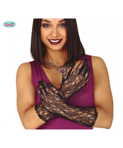 PAIO GUANTI RICAMATI NERI EFFETTO PIZZO 36 CM 2