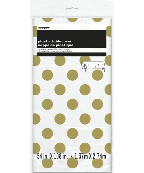 TABLECOVER PLASTIC GOLD DOTS 137X274CM