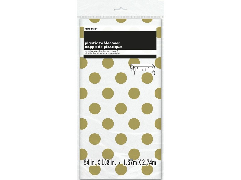 TABLECOVER PLASTIC GOLD DOTS 137X274CM