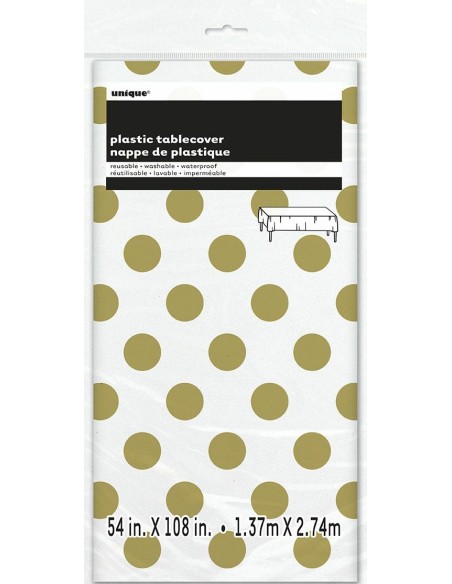 TABLECOVER PLASTIC GOLD DOTS 137X274CM