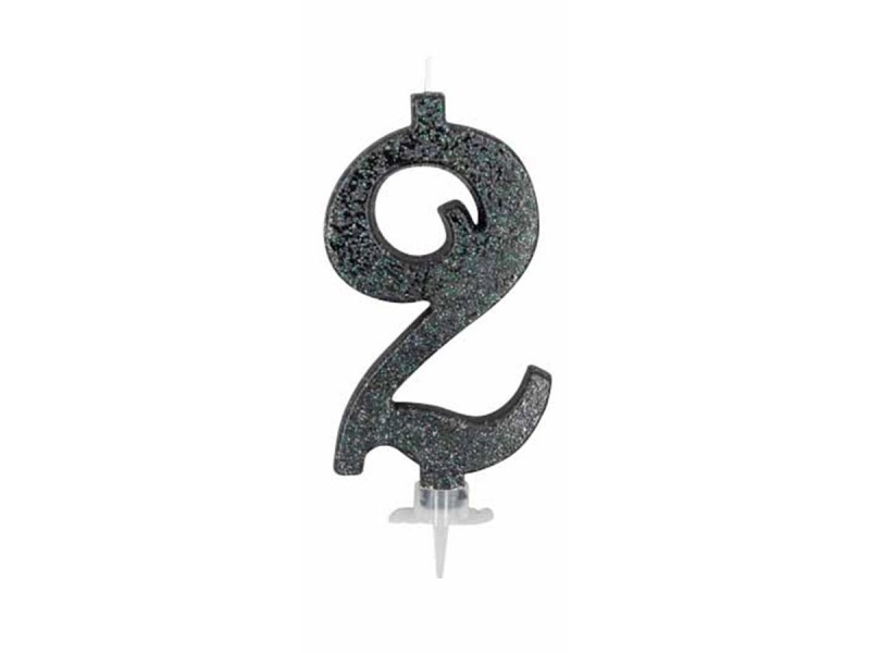 CANDELA GLITTER NERA N°2 CM 12 - L'Officina delle feste