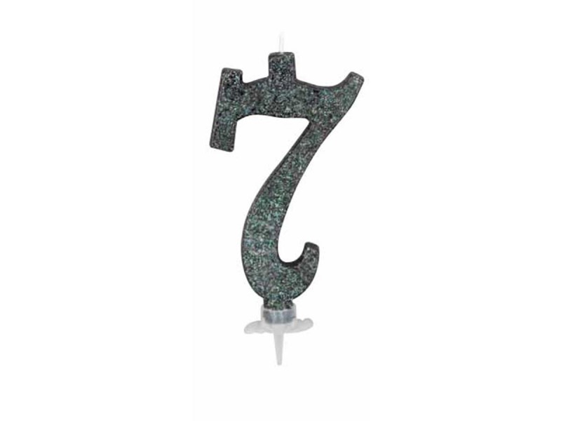 CANDELA GLITTER NERA N°7 12CM - L'Officina delle feste