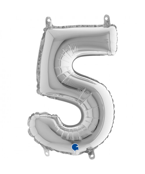 NUMERO MYLAR MEDIO SILVER 5 35CM - L'Officina delle feste