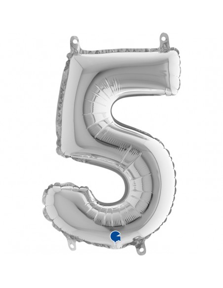 NUMERO MYLAR MEDIO SILVER 5 35CM - L'Officina delle feste
