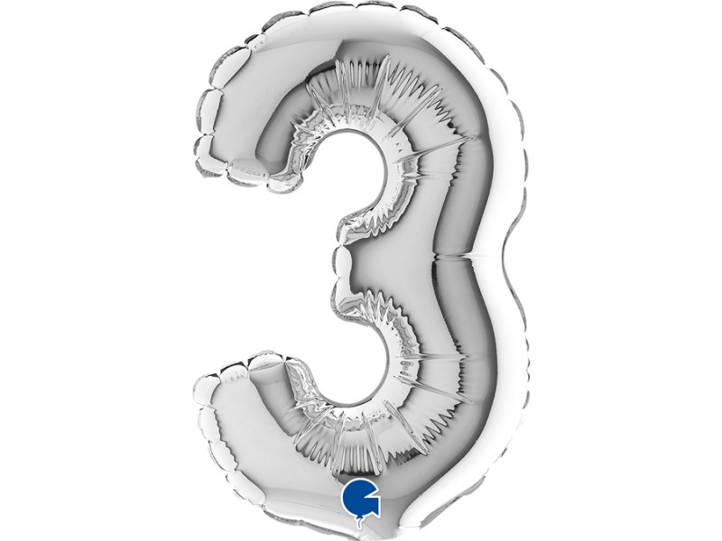 PALLONE NUMERO MYLAR MINI 3 ARGENTO CM. 18 - L'Officina delle