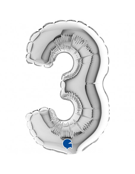 PALLONE NUMERO MYLAR MINI 3 ARGENTO CM. 18 - L'Officina delle