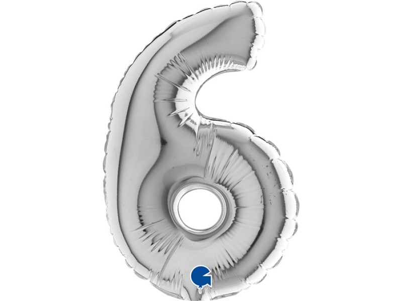 PALLONE NUMERO MYLAR MINI 6 ARGENTO 18CM - L'Officina delle