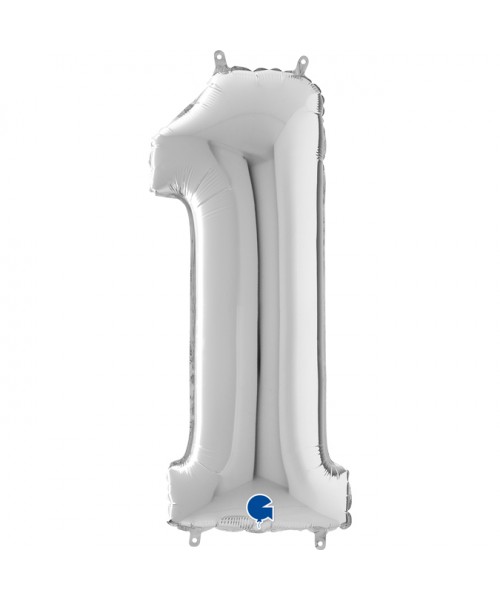 PALLONE MYLAR MEGA NUMERO N. 1 ARGENTO 102CM - L'Officina delle