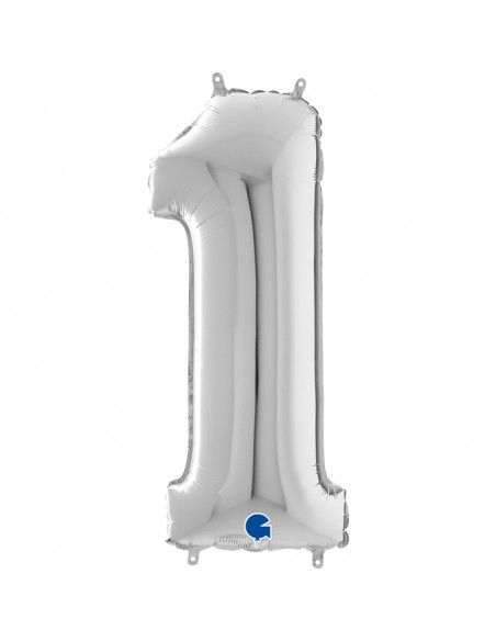 PALLONE MYLAR MEGA NUMERO N. 1 ARGENTO 102CM - L'Officina delle