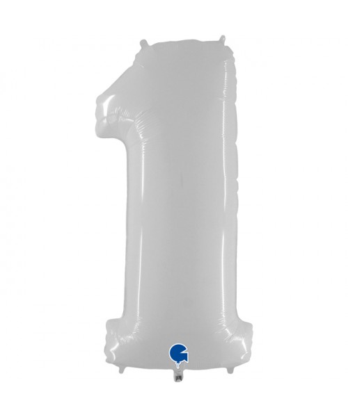 PALLONE MYLAR MEGA NUMERO N. 1 BIANCO 102CM - L'Officina delle
