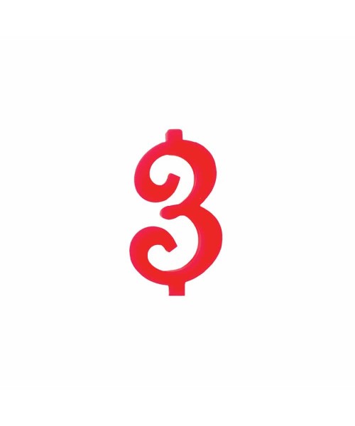 NUMERO  3  ROSSO  H 7 CM