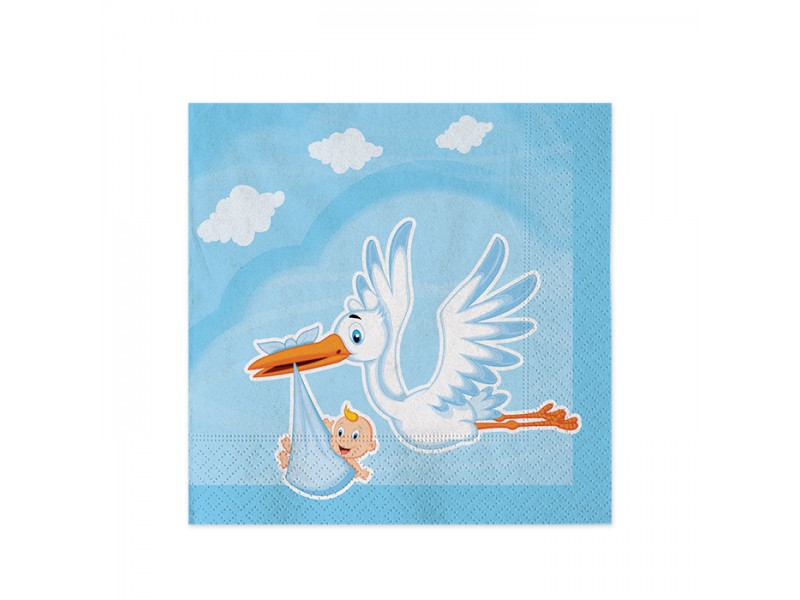 20 TOVAGLIOLI CM.25X25 CICOGNA NUVOLA CELESTE - L'Officina