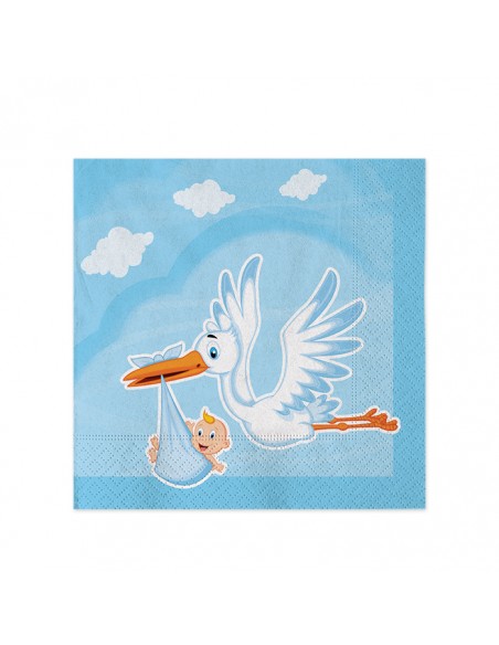 20 TOVAGLIOLI CM.25X25 CICOGNA NUVOLA CELESTE - L'Officina