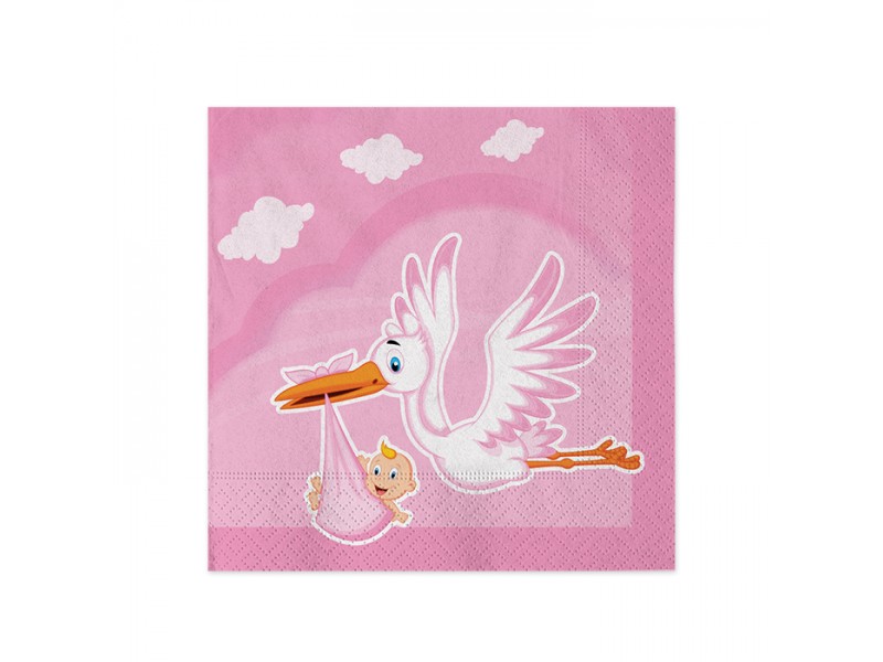 20 TOVAGLIOLI CM.25X25 CICOGNA NUVOLA ROSA - L'Officina delle