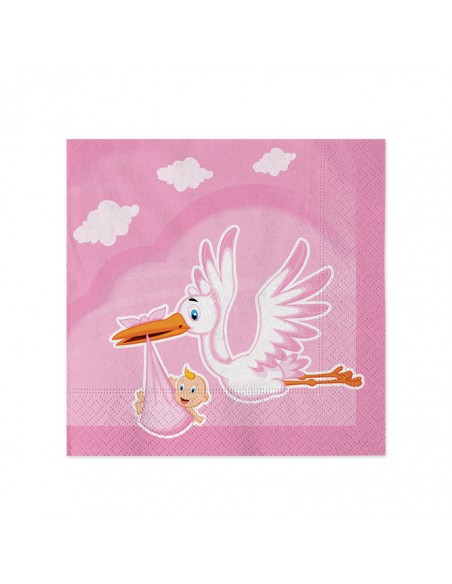 20 TOVAGLIOLI CM.25X25 CICOGNA NUVOLA ROSA - L'Officina delle