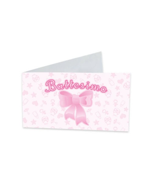 25 BIGLIETTINI BATTES.BABY ROSA CM.9X2,5 - L'Officina delle