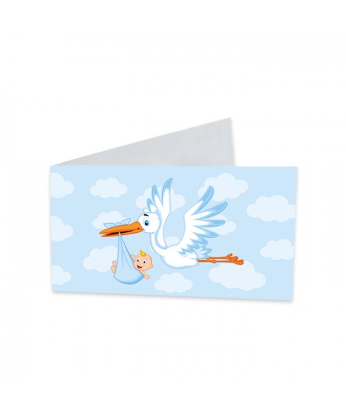 25 BIGLIETTINI CICOGNA CELESTE CM.9X2,5 - L'Officina delle feste