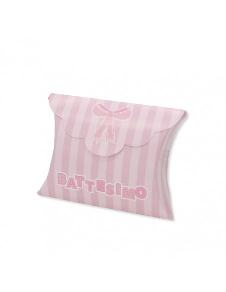 25 SCAT. BUSTA BATTESIMO TEDDY ROSA 10X8X3 CM - L'Officina