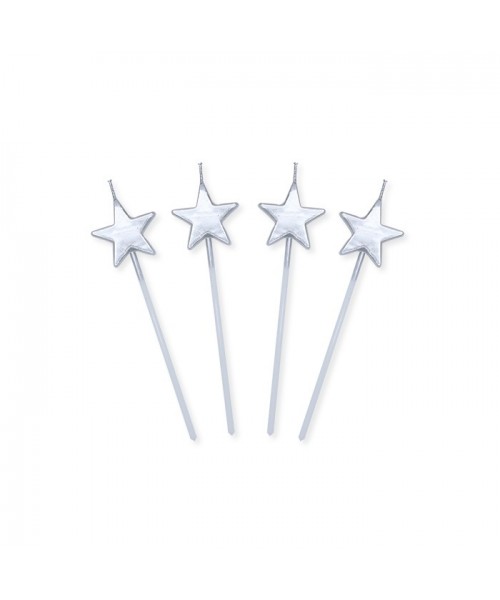 4 CANDELINE PICK STELLE ARGENTO METAL CM.13 2