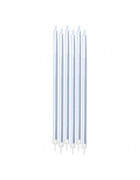 6 Candele Matite metal argento 15cm+supp. - L'Officina delle