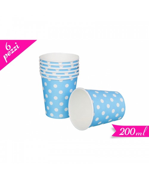 BICCHIERE CARTA CELESTE POIS BIANCHI 200ML PZ. 6 - L'Officina