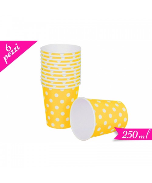BICCHIERE CARTA 200ML GIALLO POIS BIANCHI PZ. 6 - L'Officina