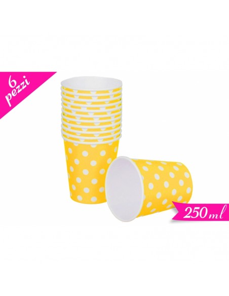 BICCHIERE CARTA 200ML GIALLO POIS BIANCHI PZ. 6 - L'Officina