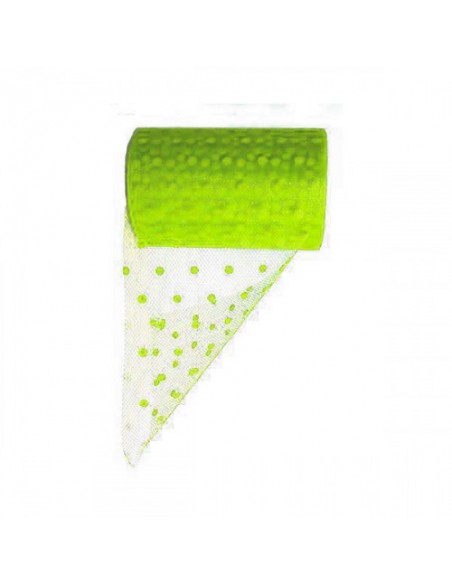 BOBINA TULLE POIS CM 12.5X25MT VERDE ACIDO - L'Officina delle