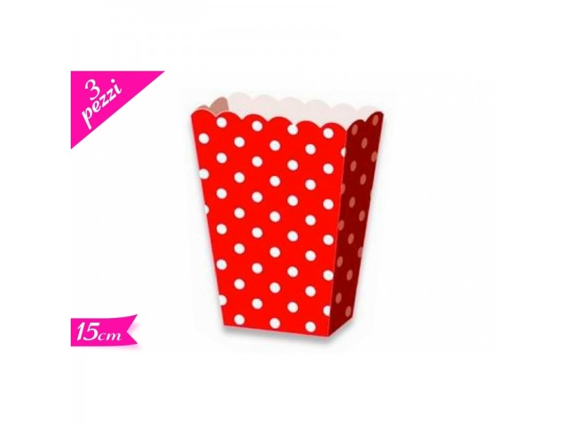 BOX POP CORN 3PZ ROSSO POIS 16X6,5X4 CM - L'Officina delle feste