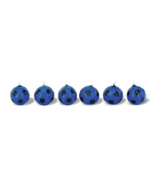CANDELA PALLONE CALCIO NERO BLU 6PZ - L'Officina delle feste