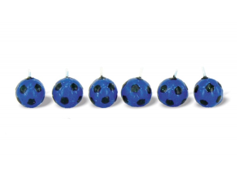 CANDELA PALLONE CALCIO NERO BLU 6PZ - L'Officina delle feste