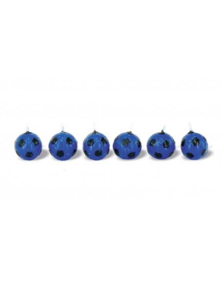 CANDELA PALLONE CALCIO NERO BLU 6PZ - L'Officina delle feste