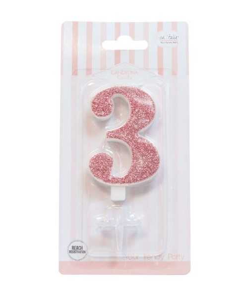 CANDELA GLITTER ROSA GOLD N° 3 CM. 9,5 H. - L'Officina delle