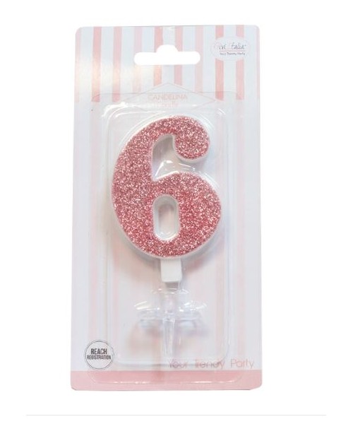 CANDELA GLITTER ROSA GOLD N° 6 CM. 9,5 H. - L'Officina delle