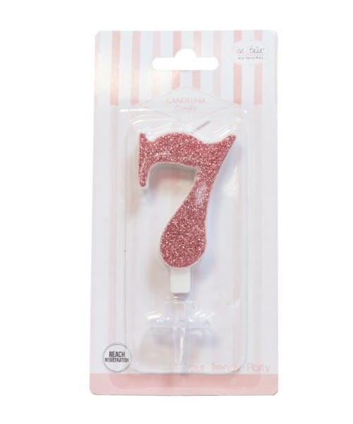 CANDELA GLITTER ROSA GOLD N° 7 CM. 9,5 H. - L'Officina delle