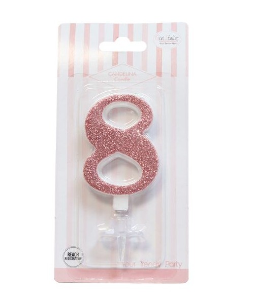 CANDELA GLITTER ROSA GOLD N° 8 CM. 9,5 H. - L'Officina delle