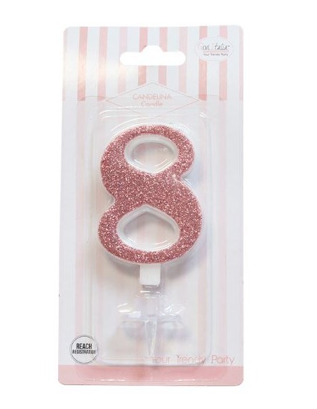 CANDELA GLITTER ROSA GOLD N° 8 CM. 9,5 H. - L'Officina delle
