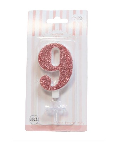 CANDELA GLITTER ROSA GOLD N° 9 CM. 9,5 H. - L'Officina delle