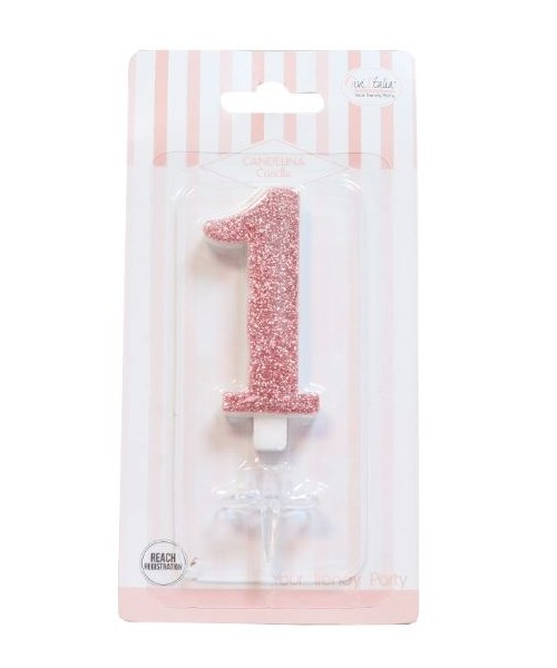 CANDELA GLITTER ROSA GOLD N° 1 CM.9,5 H. - L'Officina delle