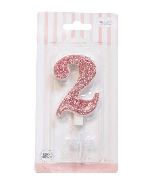 CANDELA GLITTER ROSA GOLD N° 2 CM. 9,5 H. - L'Officina delle