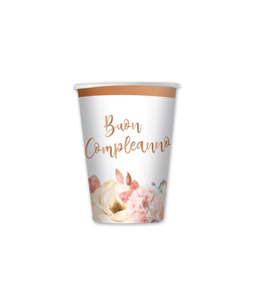 BICCHIERE CARTA 200CC BUON COMPLEANNO ROSE GOLD 8PZ -