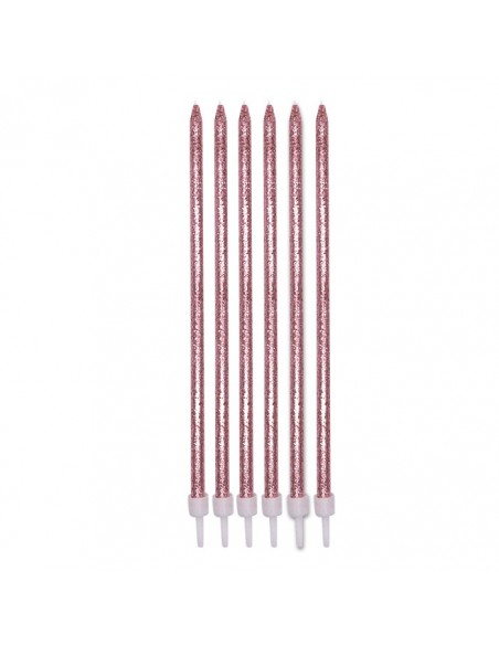 CANDELE STELO + SUPPORTO GLITTER ROSE GOLD 12PZ - L'Officina