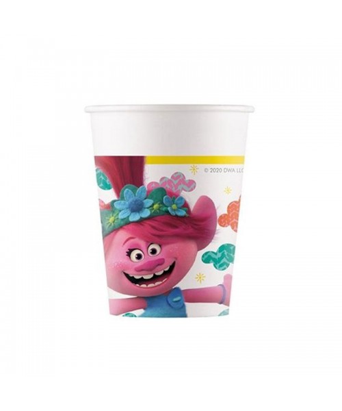 BICCHIERE CARTA 200ML TROLLS 8PZ - L'Officina delle feste