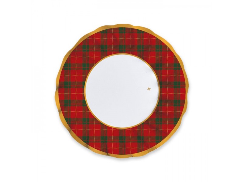 6 PIATTI CARTA FONDI Ø 24 CM NATALE TARTAN - L'Officina delle