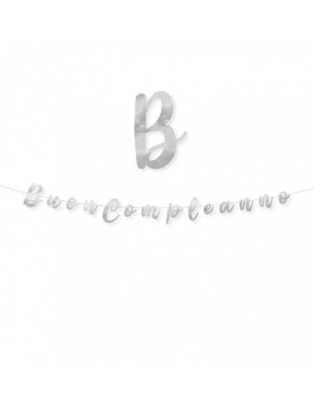 FESTONE SCRITTA BUON COMPLEANNO ARGENTO METAL 300X15CM -