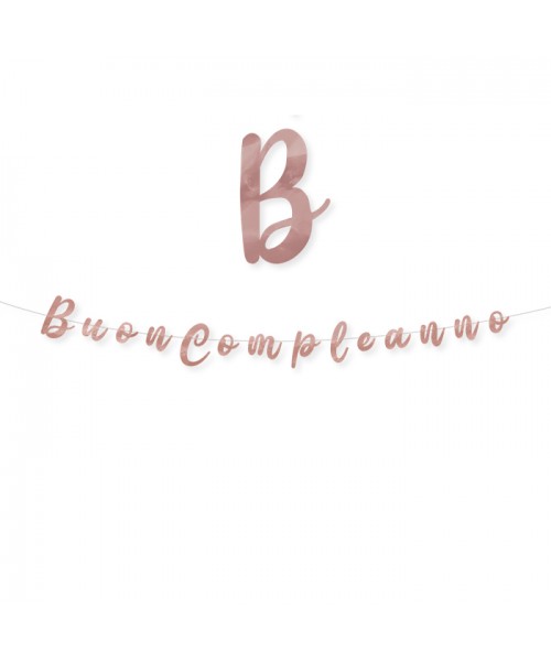 FESTONE SCRITTA BUON COMPLEANNO ROSE GOLD METAL 300X15CM -