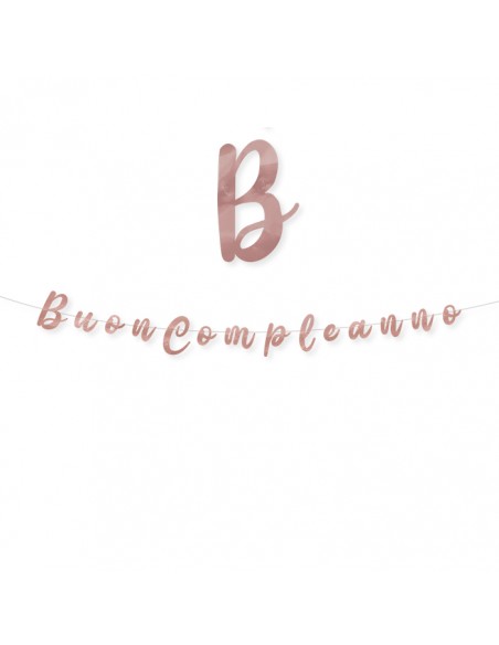 FESTONE SCRITTA BUON COMPLEANNO ROSE GOLD METAL 300X15CM - FESTONE SCRITTA BUON COMPLEANNO ROSE GOLD METAL 300X15CM -