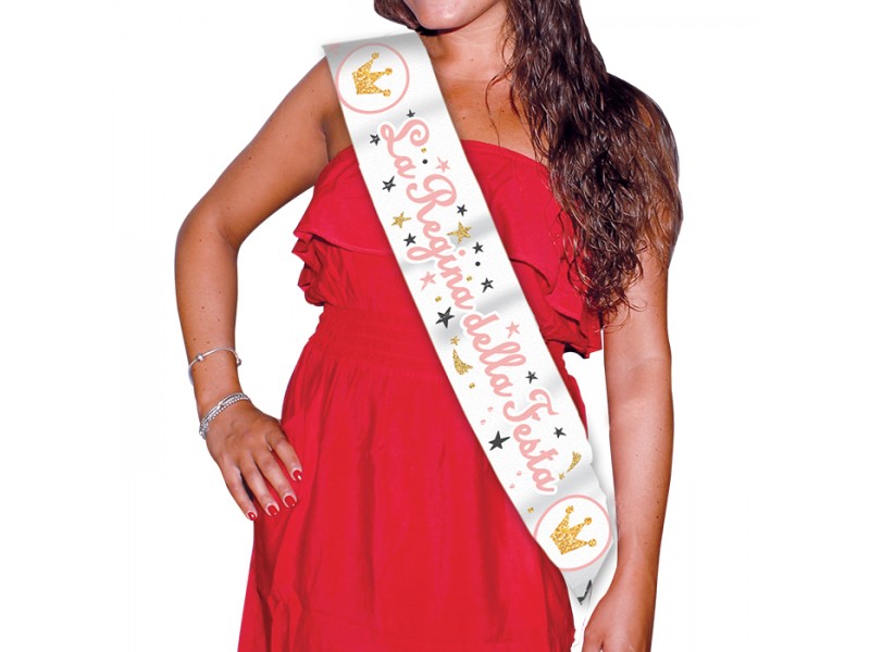 FASCIA METALLIZZATA "LA REGINA DELLA FESTA" 168X10CM -