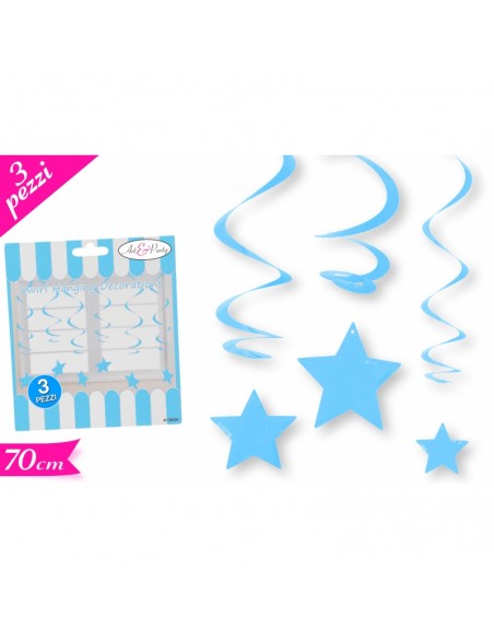 DECORO SPIRALI IN PLASTICA CELESTE 3PZ - L'Officina delle feste