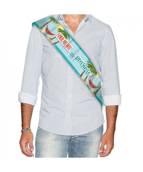 FASCIA METALLIZZATA "FINALMENTE IN PENSIONE" 168X10CM -